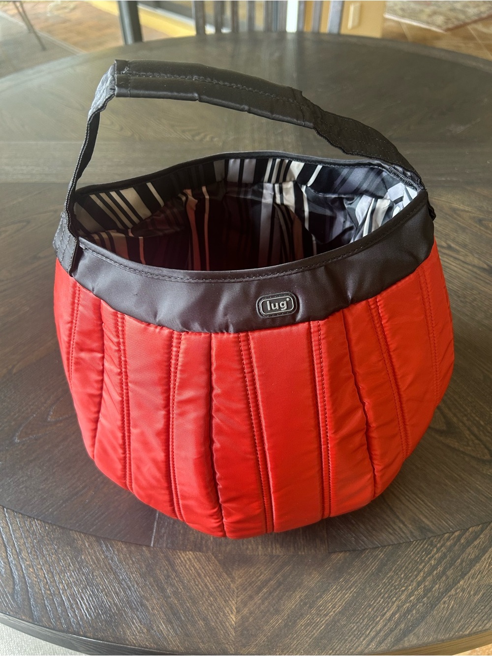 lug Quilted Orange and Black Handle Basket Tote
